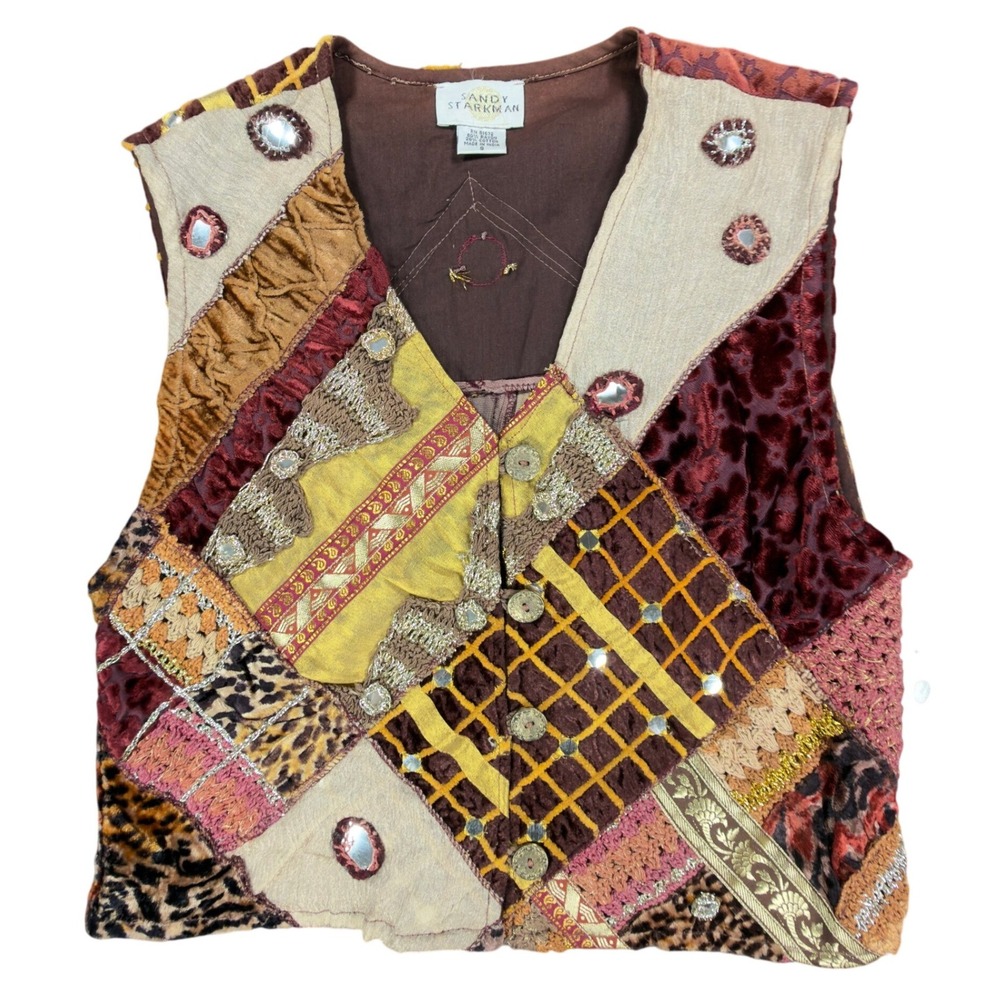 Sandy Starkman Vintage Style Patchwork Vest Womens S Multicolor Rayon NWT